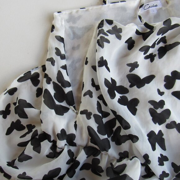 Cecio Women's White Black Butterfly Print One-Shoulder Blouse Top Size L - Picture 3 of 7